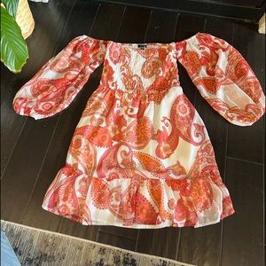 Express pink and white off the shoulder dress